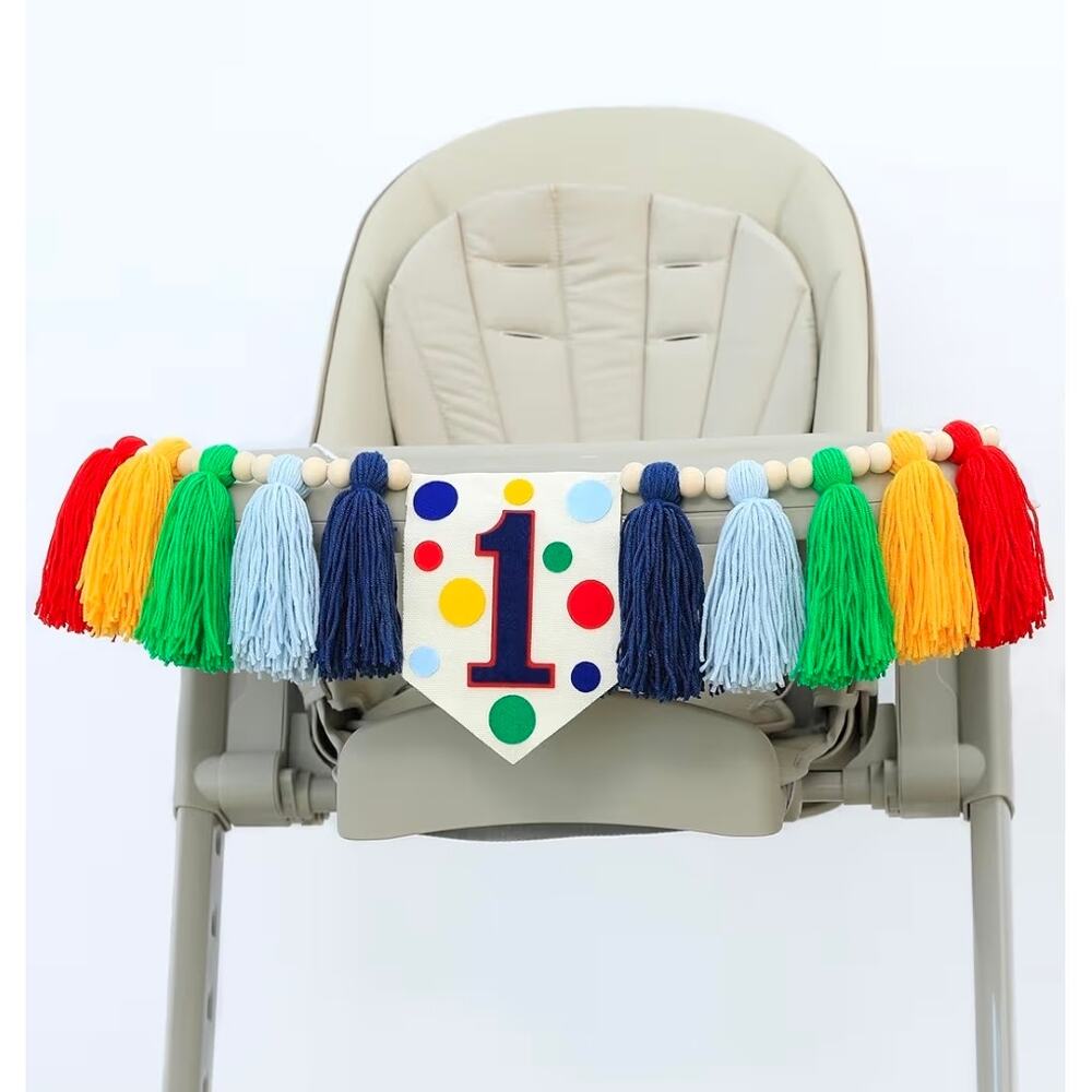 Colourful Rainbow Dot 1st High Chair Banner‎ for Birthday Party Decoration
